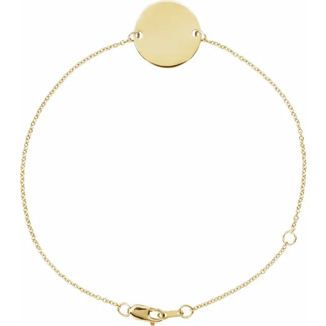14K Gold Engravable Initial Disc Adjustable Bracelet