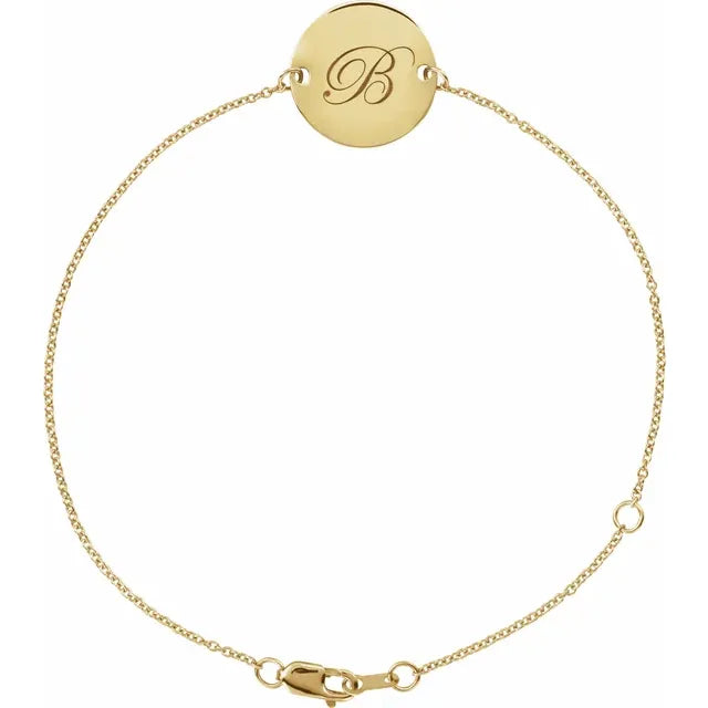 14K Gold Engravable Initial Disc Adjustable Bracelet