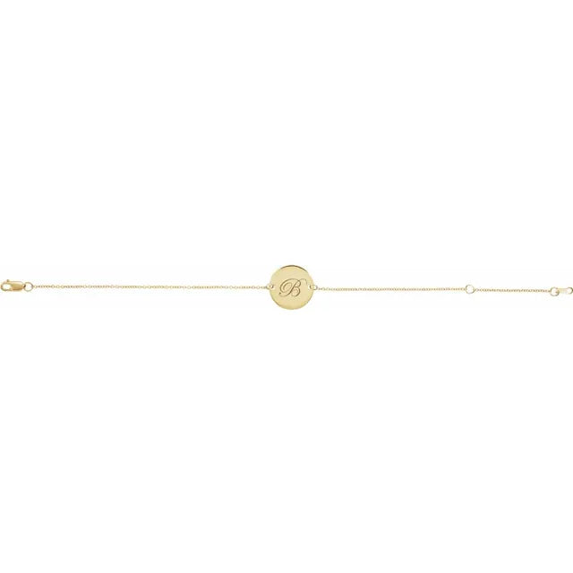 14K Gold Engravable Initial Disc Adjustable Bracelet