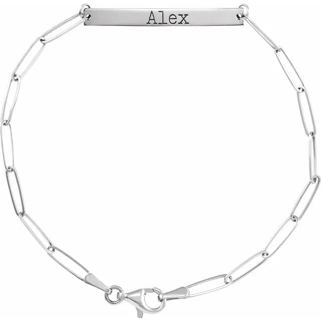 14K Gold Engravable Bar 7" Paperclip Bracelet