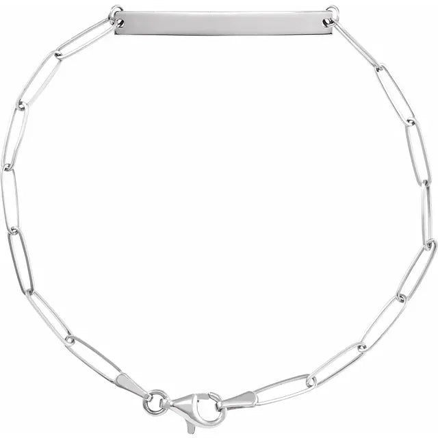 14K Gold Engravable Bar 7" Paperclip Bracelet