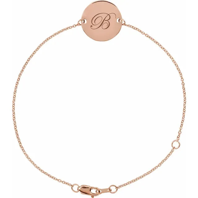 14K Gold Engravable Initial Disc Adjustable Bracelet
