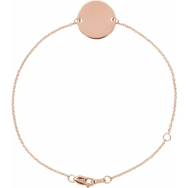 14K Gold Engravable Initial Disc Adjustable Bracelet