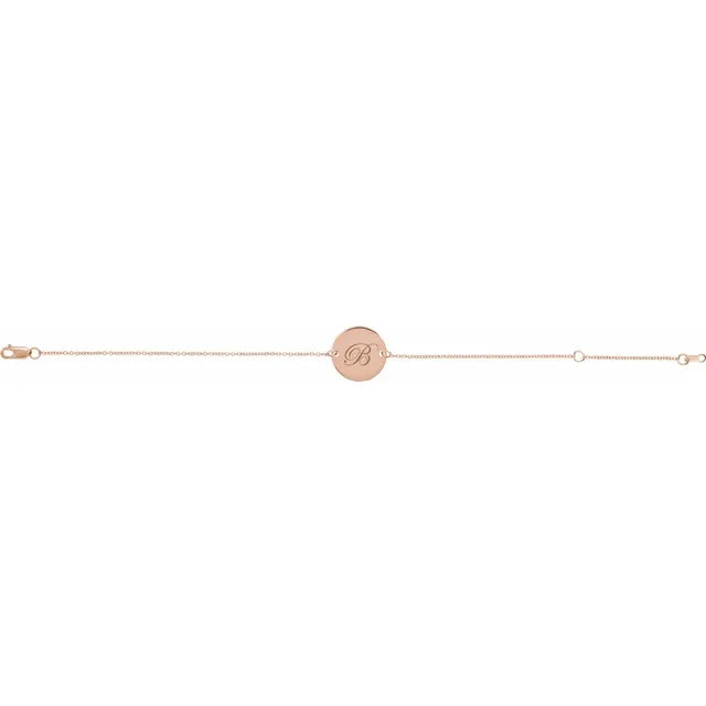 14K Gold Engravable Initial Disc Adjustable Bracelet