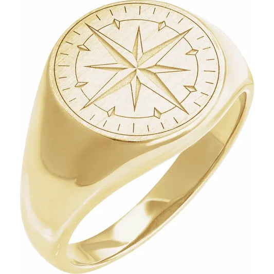 14K Gold Compass Signet Ring