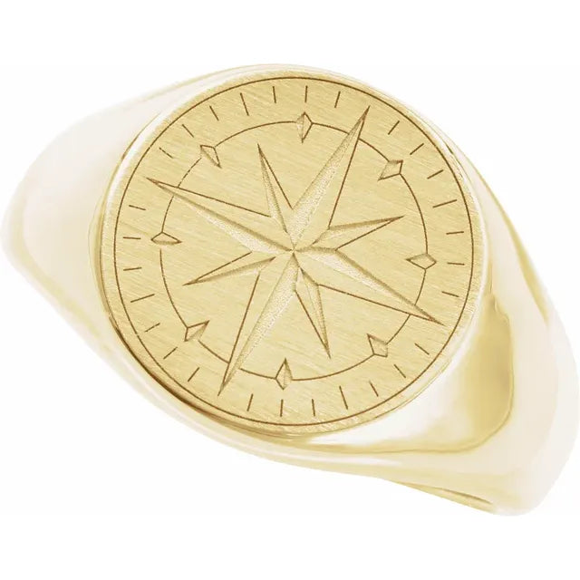 14K Gold Compass Signet Ring