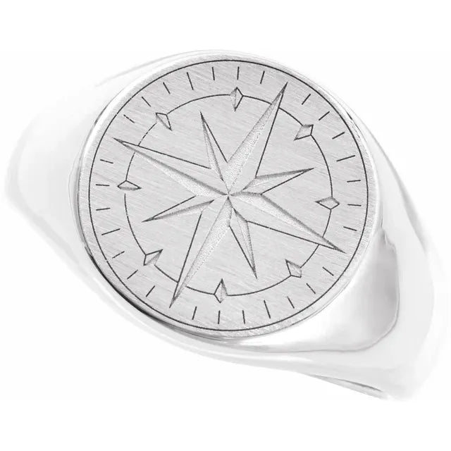 14K Gold Compass Signet Ring