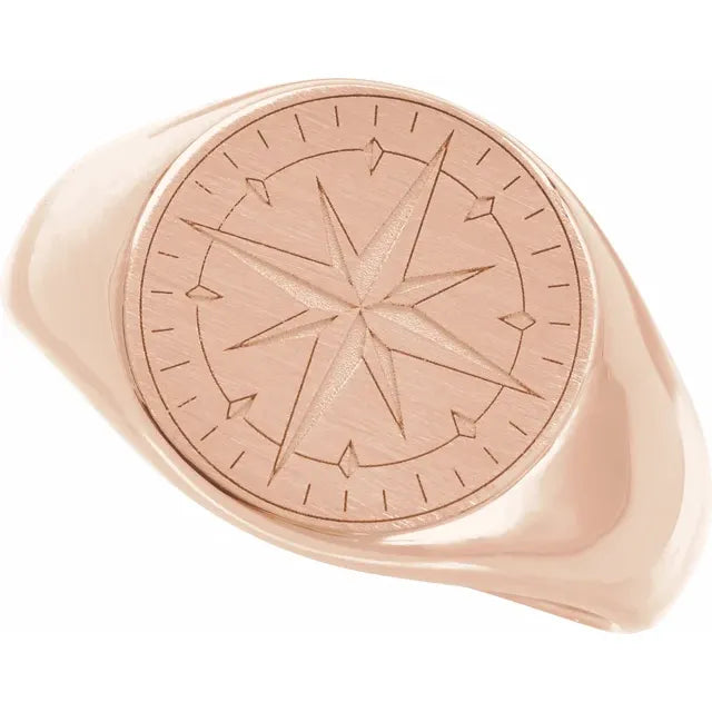 14K Gold Compass Signet Ring