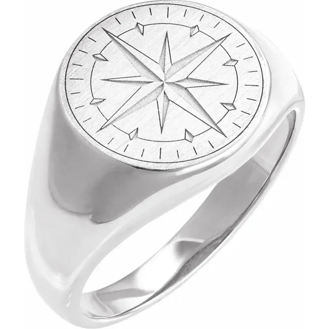 14K Gold Compass Signet Ring