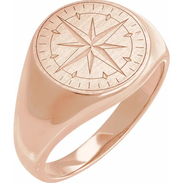 14K Gold Compass Signet Ring