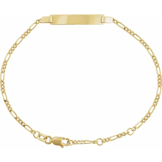 14K Yellow Gold Figaro Engravable ID Bracelet 6-7"