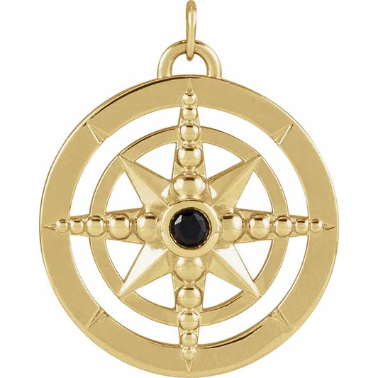 14K Gold Black Onyx Compass Pendant