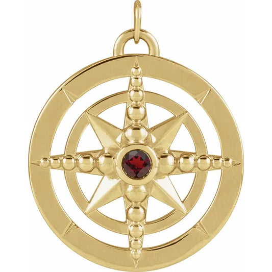 14K Gold Mozambique Garnet Compass Pendant