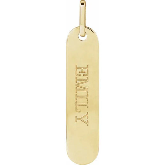 14K Gold Engravable Bar Pendant