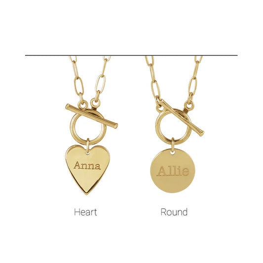 14K Gold Engravable Toggle 18" Paperclip Necklace