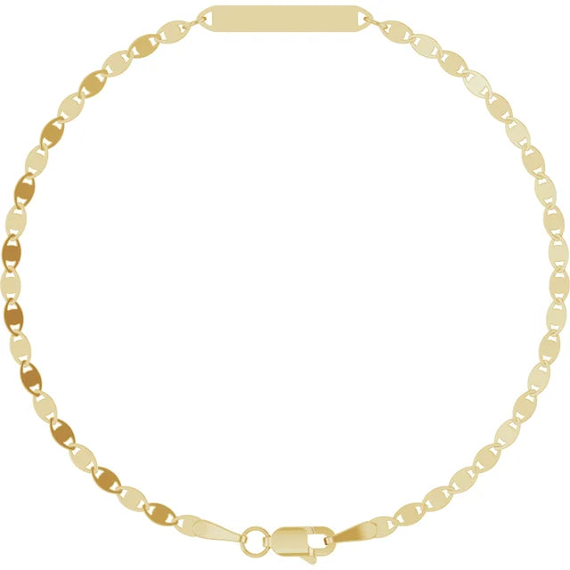 14K Yellow Gold Engravable Bar & Mirror Chain 7.5" Bracelet