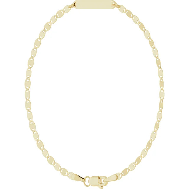 14K Yellow Gold Engravable Bar & Mirror Chain 7.5" Bracelet