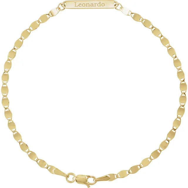 14K Yellow Gold Engravable Bar & Mirror Chain 7.5" Bracelet