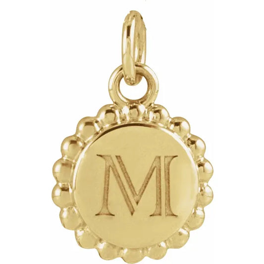 14K Gold Engravable Beaded Disc Pendant