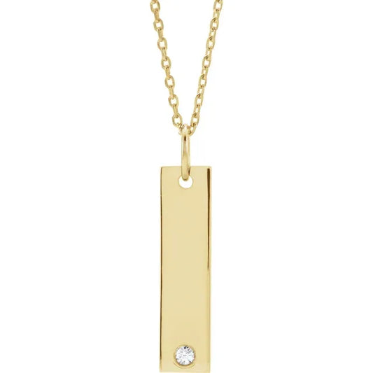 14K Gold Diamond Engravable Bar 16-18" Necklace