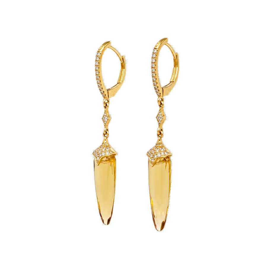 14KY Citrin Diamond Dangle Earring