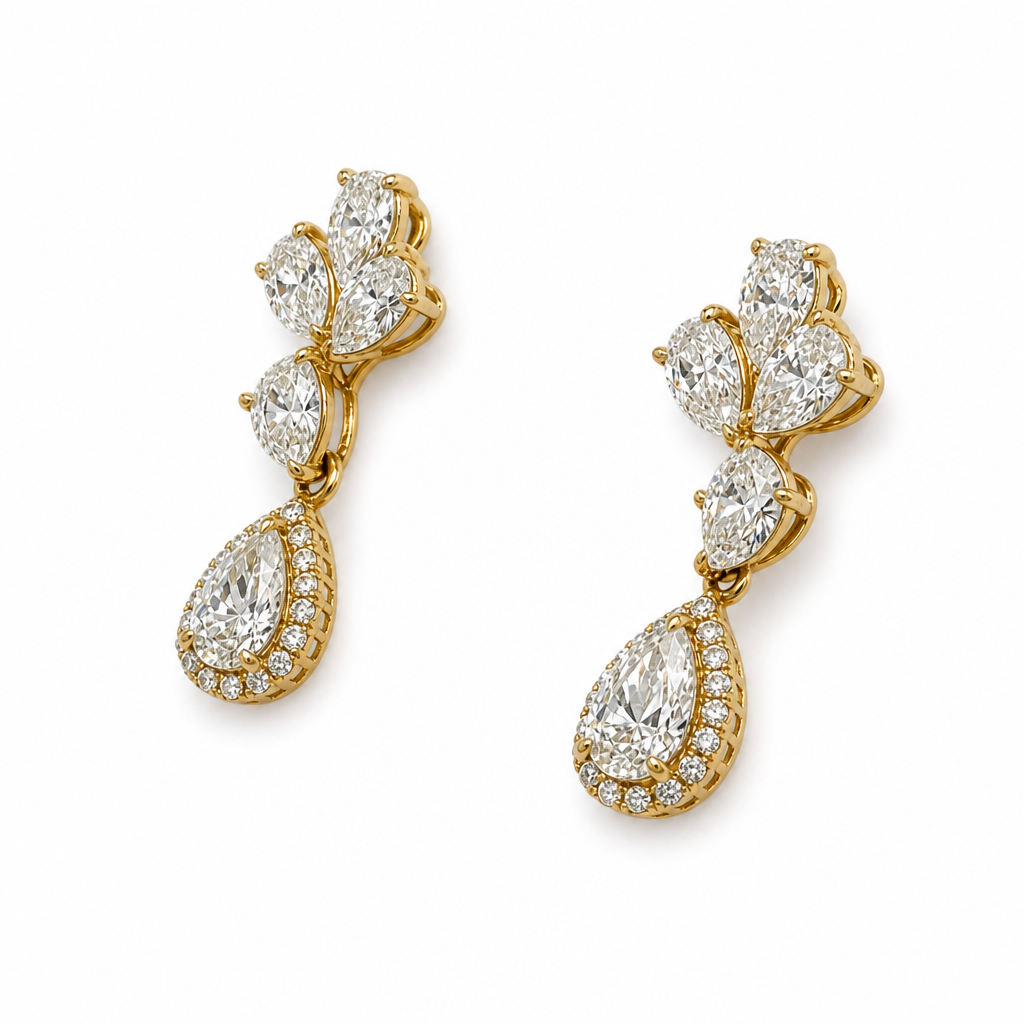 18KY Offset Teardrop Diamond Earring