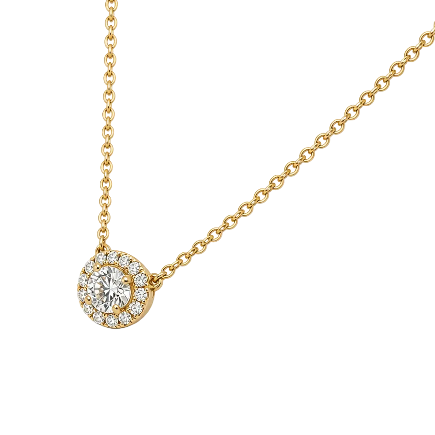 14KY Oval Halo Diamond Necklace