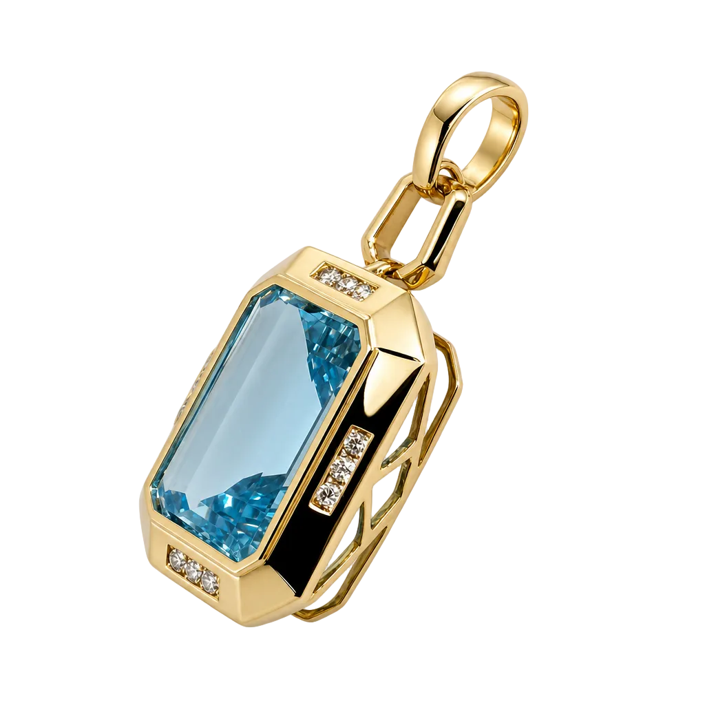 18KY Blue Topaz Diamond Pendant