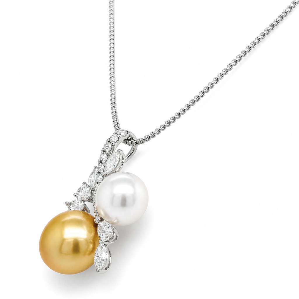 18KW Tear Drop Pearl Diamond Pendant
