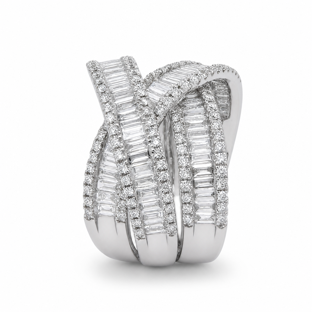 14KW Baguette Crossover Diamond Ring