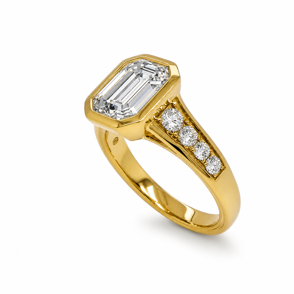 14KY Graduated Emerald Cut Bezel Semi Mount Ring