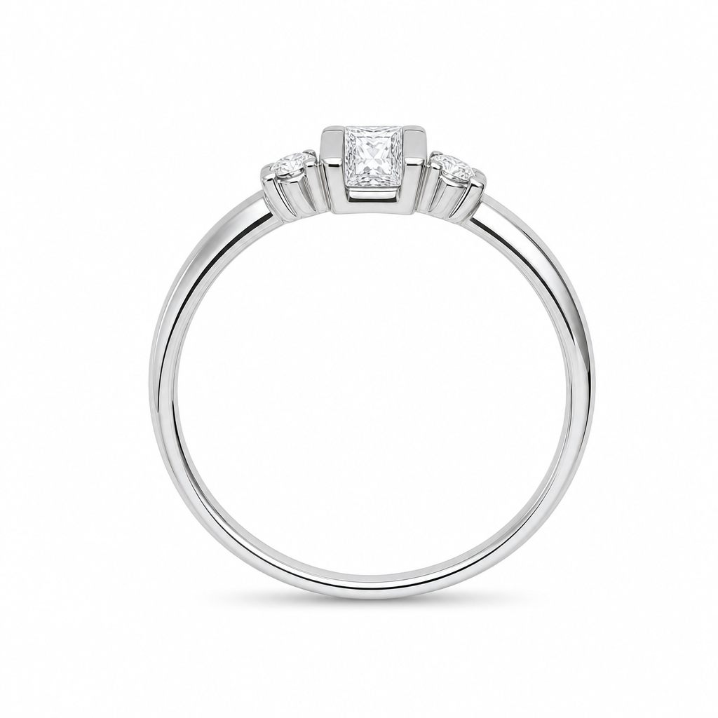 14KW 3 Stone Milgrain Rectangle Cluster Ring