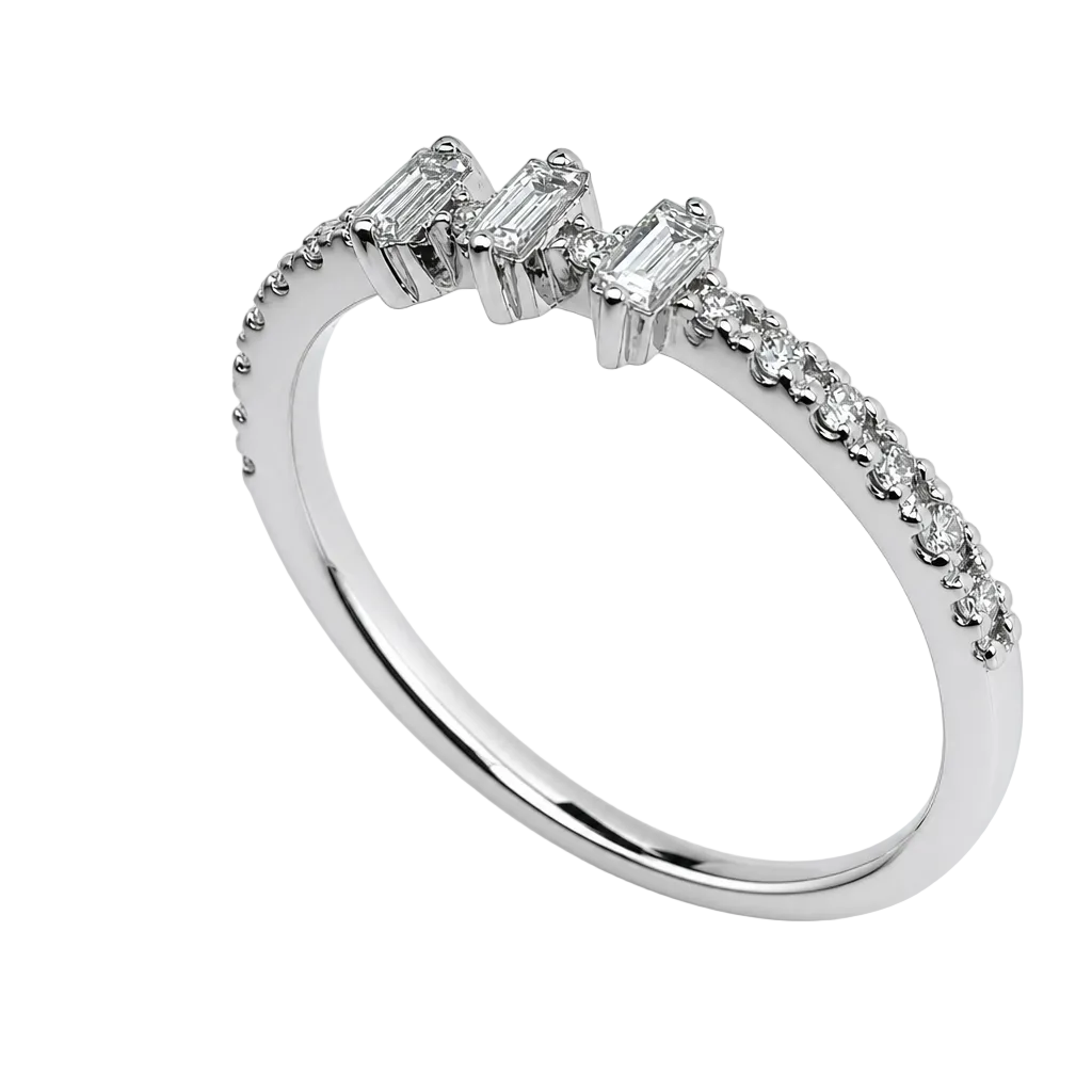 18KW 3 Baguette Centered Diamond Band