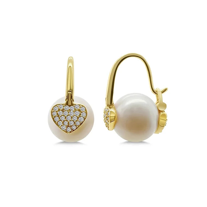 14K Diamond Heart Pearl Drop Earring