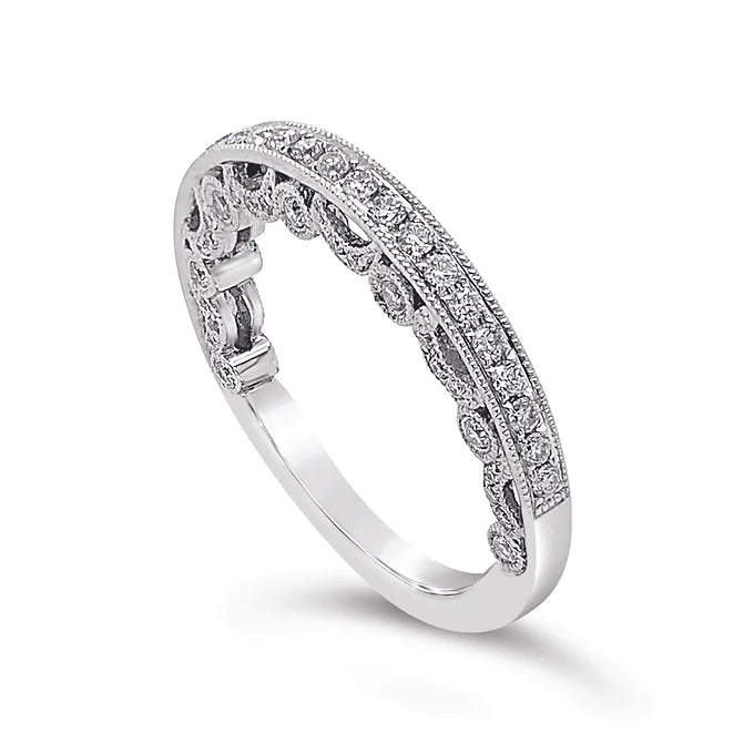 14k 3-Sided Milgrain Diamond Ring