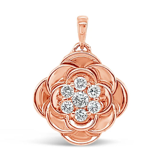 18k Blooming Rose Diamond Pendant