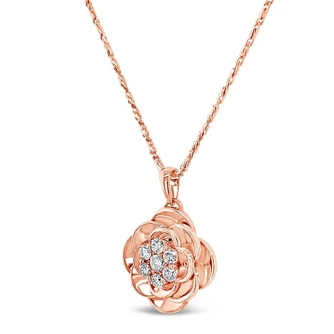 18k Blooming Rose Diamond Pendant