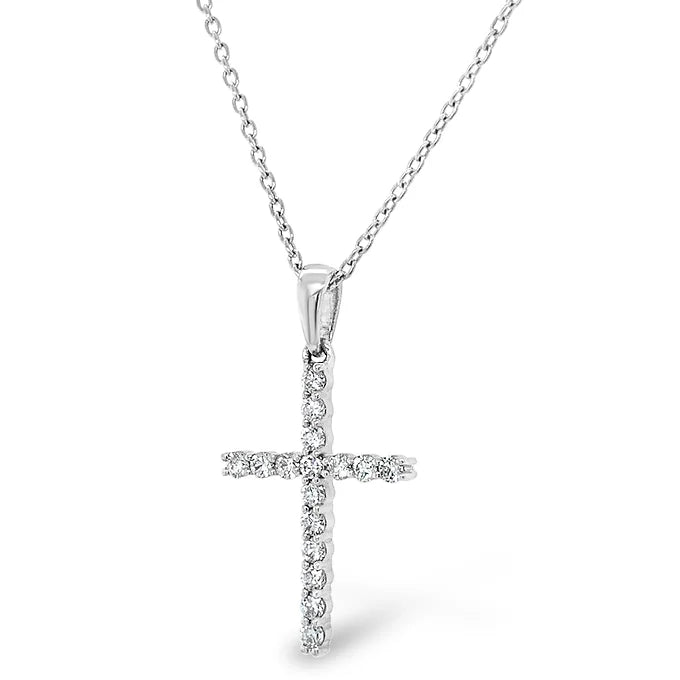 14k Classic Medium Large Diamond Cross Pendant