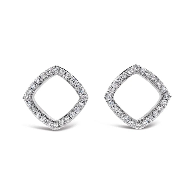 14k Diamond-Shaped Pavé Stud Earrings