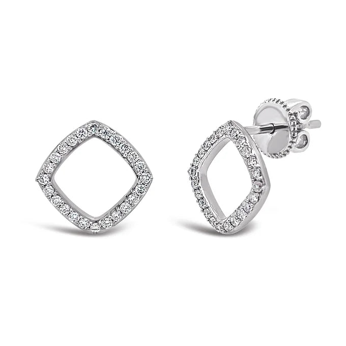 14k Diamond-Shaped Pavé Stud Earrings