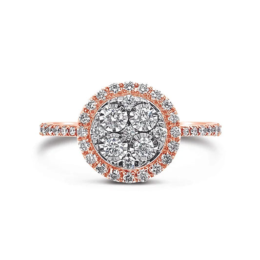 14k 2-Tone Cluster Double Halo Diamond Ring