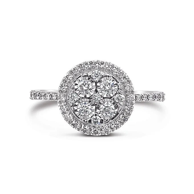 14k 2-Tone Cluster Double Halo Diamond Ring