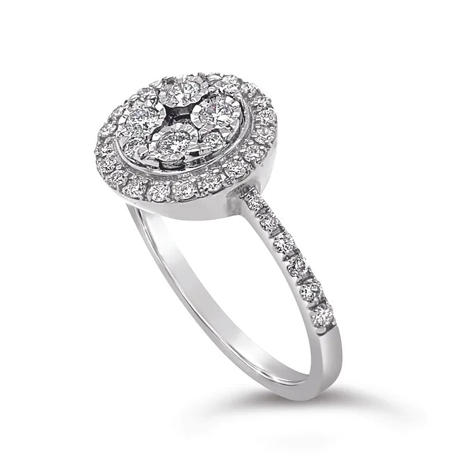 14k 2-Tone Cluster Double Halo Diamond Ring