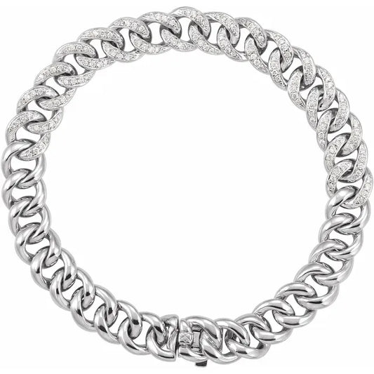 14K Gold & Natural Diamond Curb Bracelet 7"