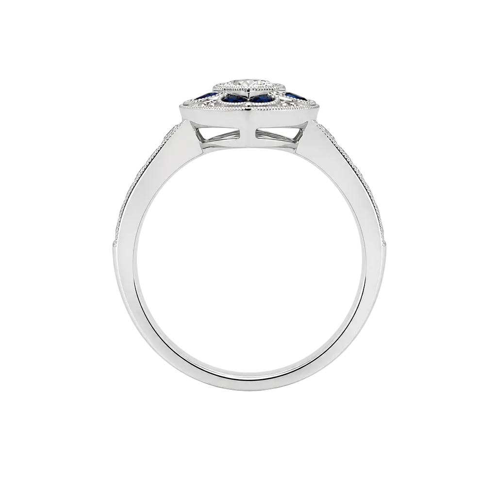 18KW Marquise Diamond and Sapphire Deco Ring