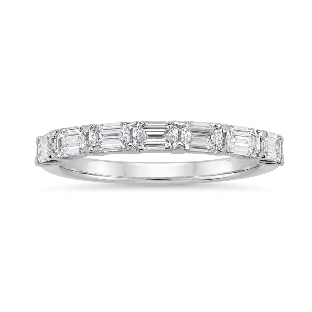 18KW East West Emerald Cut Diamond Band