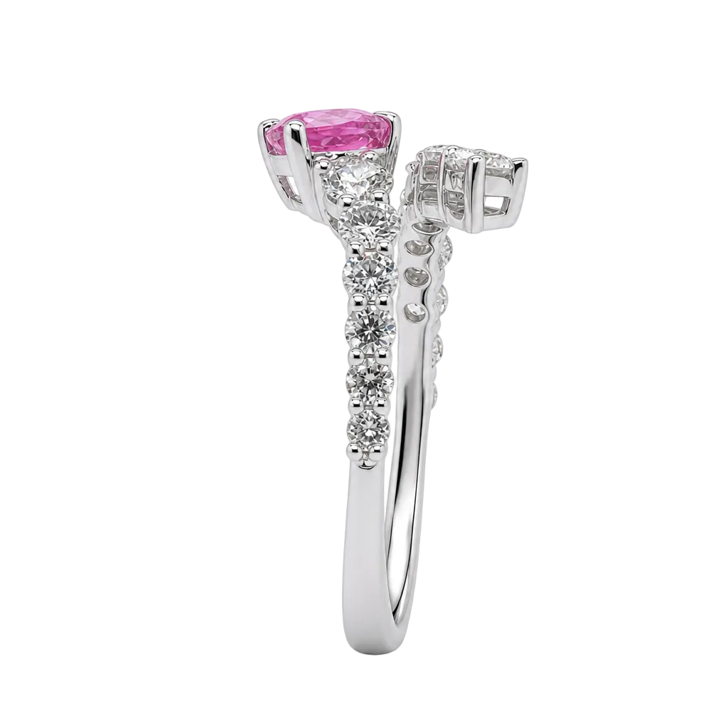 18KW Pink Pear Shaped Sapphire & Diamond Bypass Ring