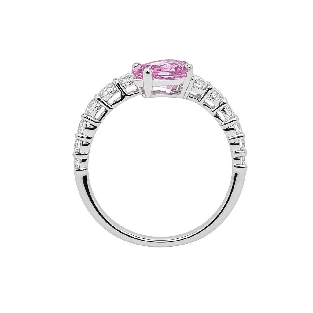 18KW Pink Pear Shaped Sapphire & Diamond Bypass Ring