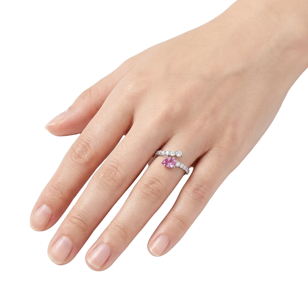 18KW Pink Pear Shaped Sapphire & Diamond Bypass Ring