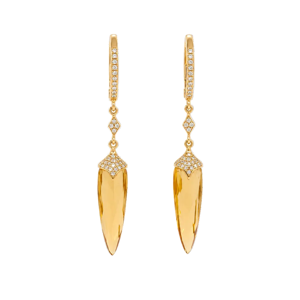 14KY Citrin Diamond Dangle Earring